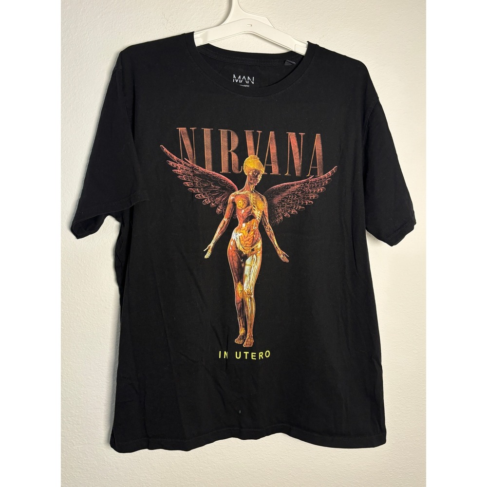 BoohooMAN Nirvana In Utero Graphic T-Shirt Mens 2XL Black Short Sleeve Rock Tee